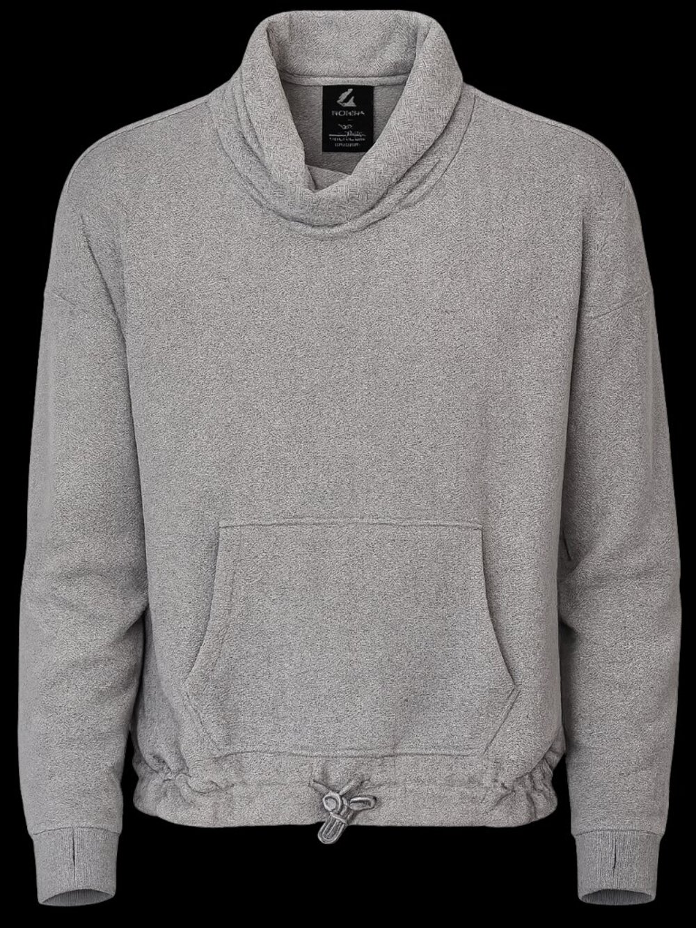 Kyodan Cowl Neck Pullover Sweatshirt Gray Herringbone Kangaroo Pocket P/S
